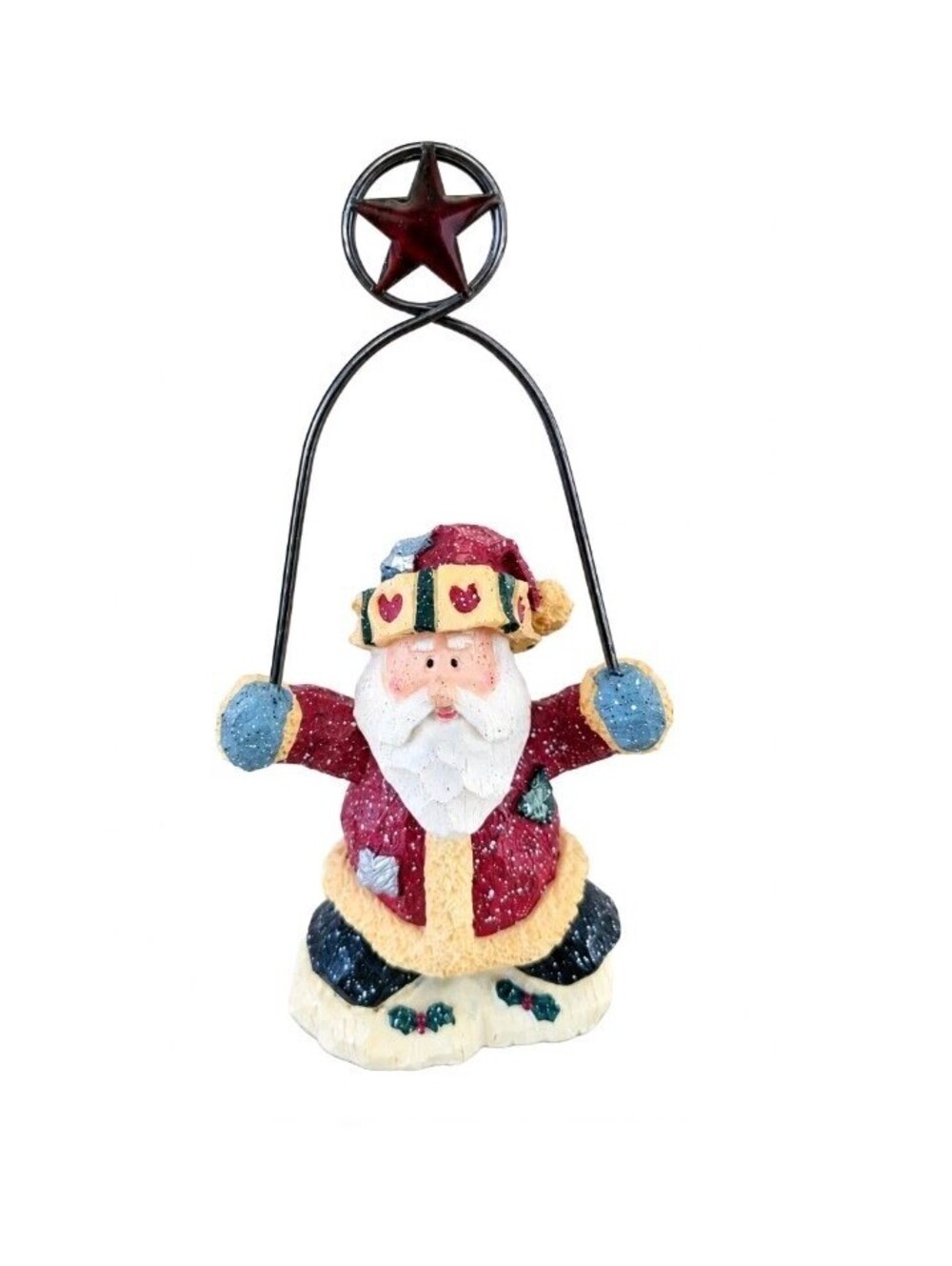 Vintage Ceramic Santa Christmas Card Holder Metal Star Wire Holiday Decor 8"
